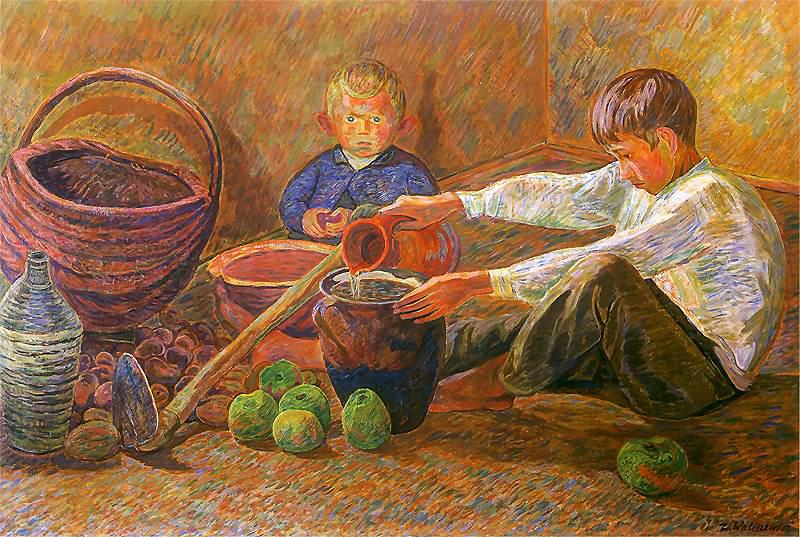 Zygmunt Waliszewski Boys and still life. oil painting picture